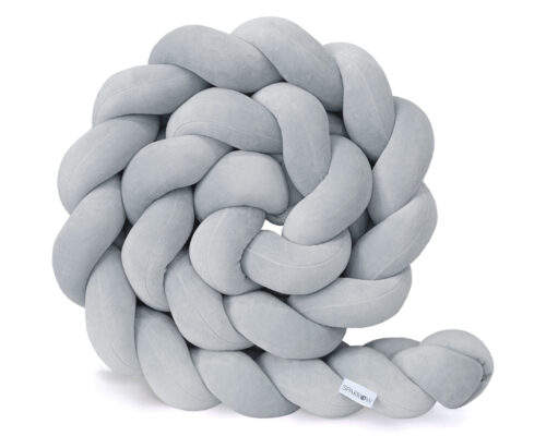 Velvet bedbumper vlecht met 3 strengen / klassiek grijs